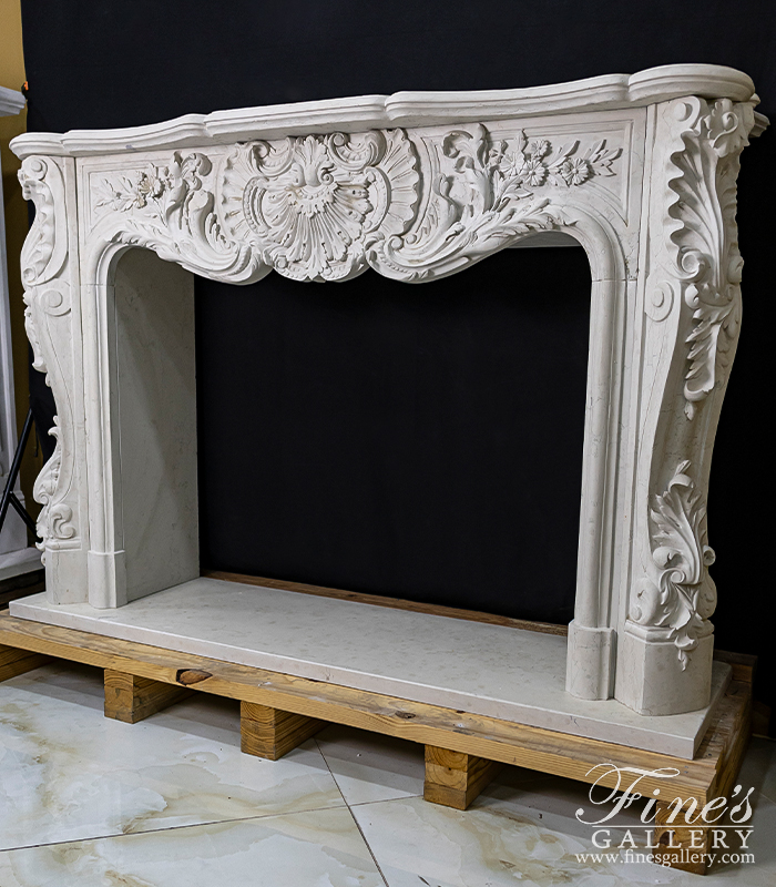 Marble Fireplaces  - Exotic Italian Bianco Perlino Marble French Versailles Fireplace Mantel - MFP-2270